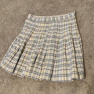 Plaid seersucker pleated skirt